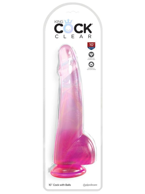 King Cock Clear 10 inch Realistic Dildo with Balls and Suction Cup Base - Realistic Dildos