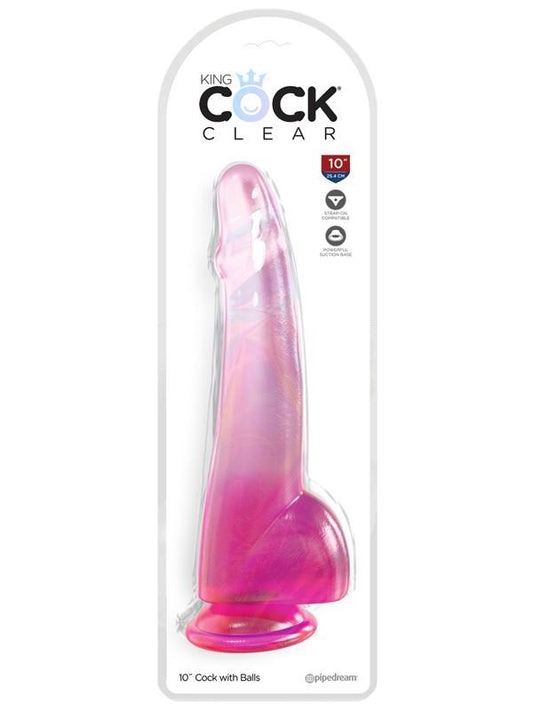 King Cock Clear 10 inch Realistic Dildo with Balls and Suction Cup Base - Realistic Dildos