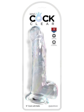 King Cock Clear Suction Cup Base Dildo with Balls - Clear - Realistic Dildos