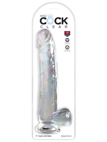 King Cock Clear Suction Cup Base Dildo with Balls - Clear - Realistic Dildos