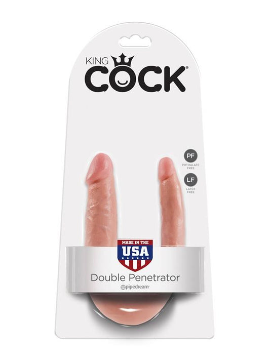 King Cock U Shaped Double Trouble Realistic Dildo Flesh - Double Ender