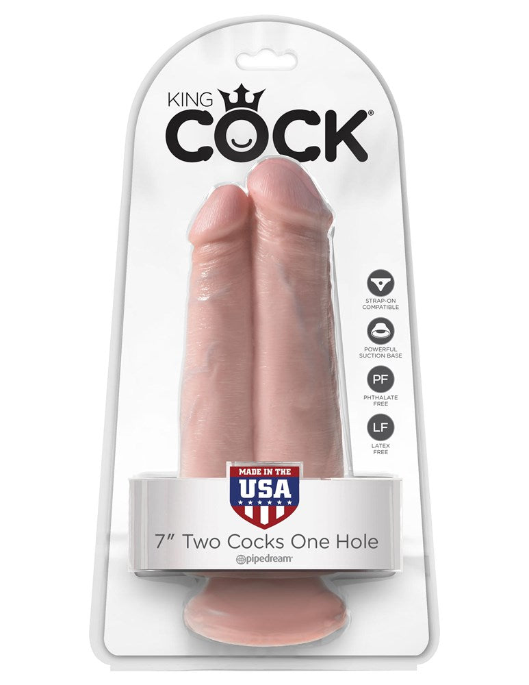 King Cock Two Cocks One Hole Double Dildo Flesh - - Double Ender