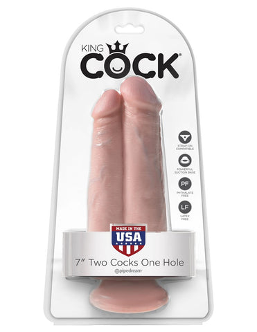 King Cock Two Cocks One Hole Double Dildo Flesh - Double Ender