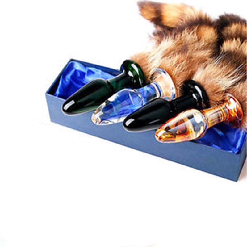 Brown Faux Fox Tail Smooth Glass Butt Plug - - Steel Sex Toys