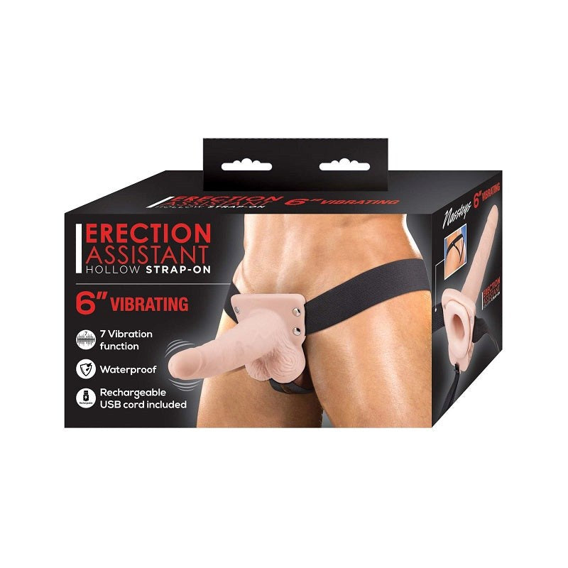 Erection Assistant Vibrating Hollow Strap-On 6 inch - - Strap On Sextoys