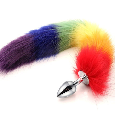 Colorful Fox Tail Steel Butt Plug Large - Butt Plugs
