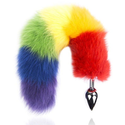 Colorful Fox Tail Steel Butt Plug Large - Butt Plugs