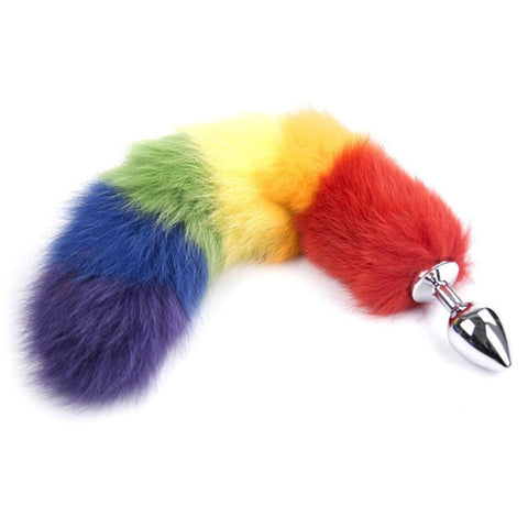 Colorful Fox Tail Steel Butt Plug Medium - Butt Plugs