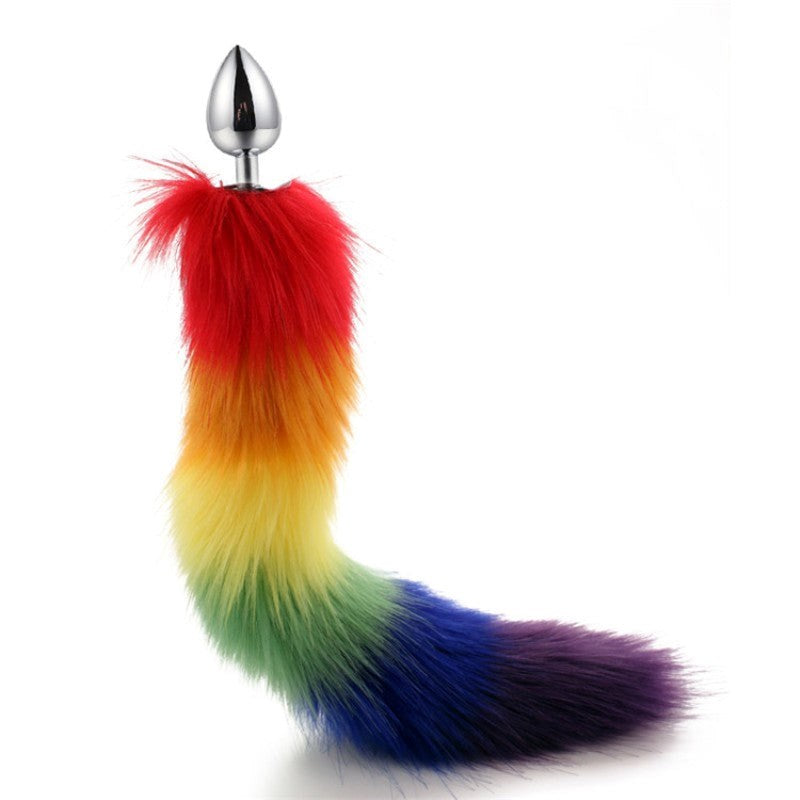 Colorful Fox Tail Steel Butt Plug Medium - - Butt Plugs