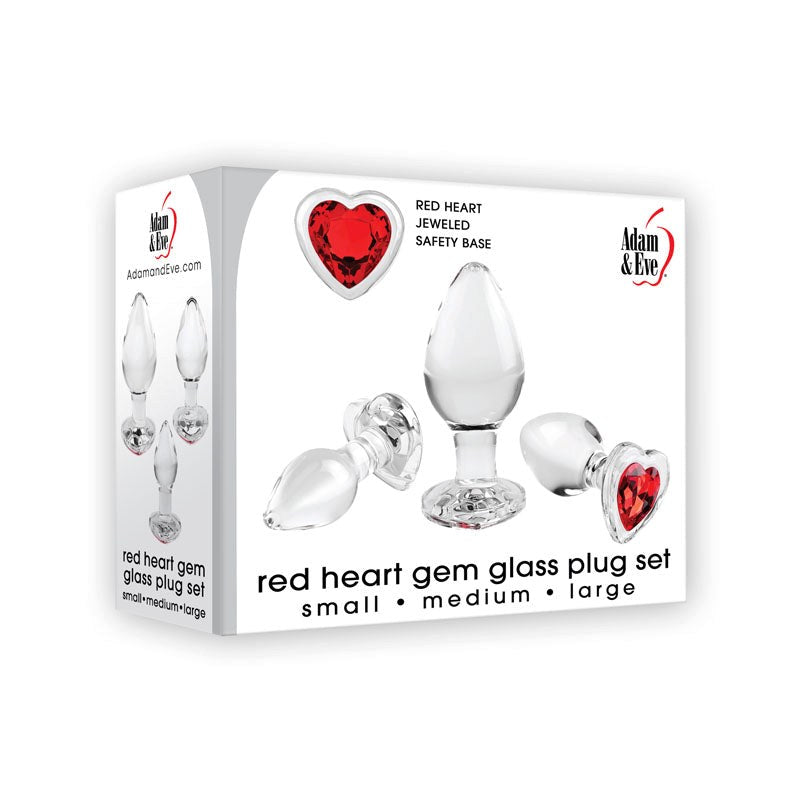 Adam & Eve Heart Gem Glass Plug Set - - Butt Plugs