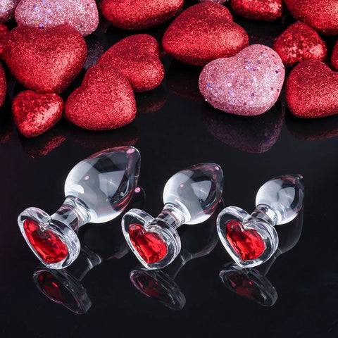 Adam & Eve Heart Gem Glass Plug Set - Butt Plugs