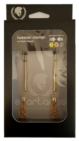 Spartacus Adjustable Tweezer Clamps with Chain Tassel - Breast and Nipple Toys