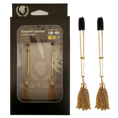 Spartacus Adjustable Tweezer Clamps with Chain Tassel - Breast and Nipple Toys