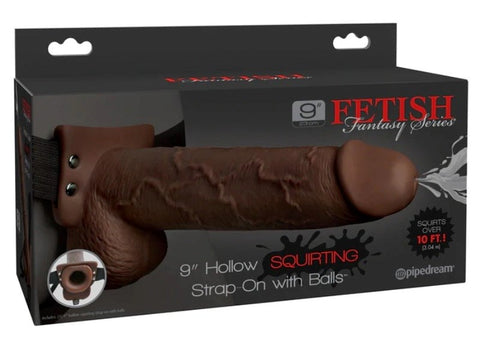 9 inch Hollow Squirting Strap-On with Balls - Bullet Vibrators