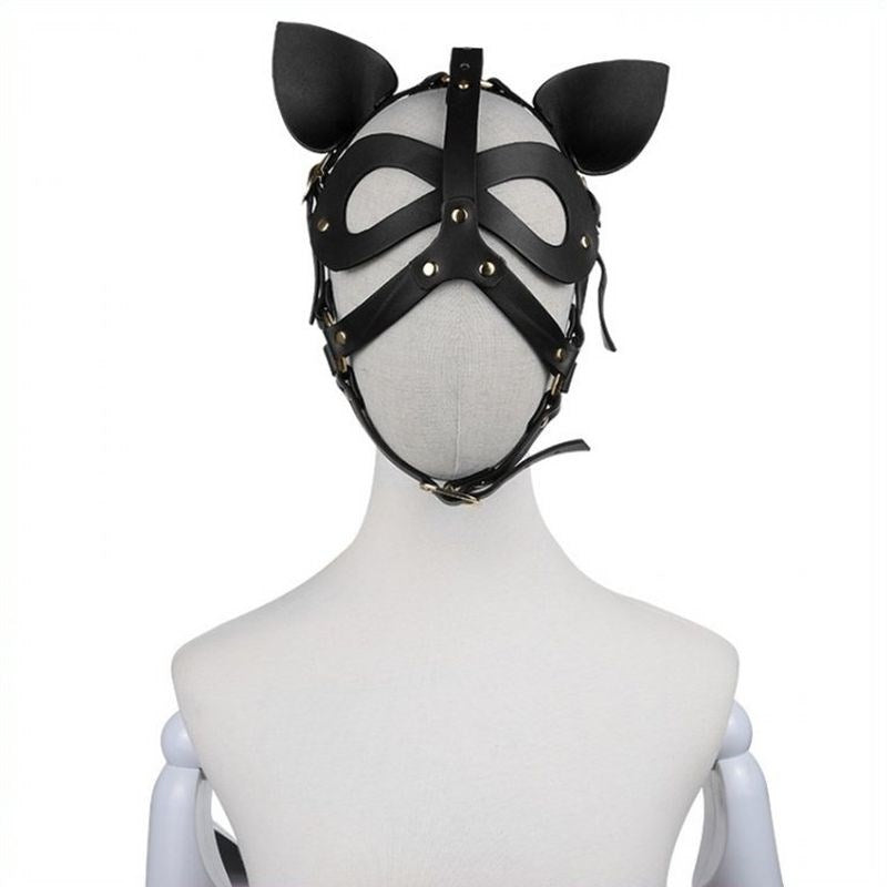 Bondage Leather Cat Mask With Ears - - Butt Plugs