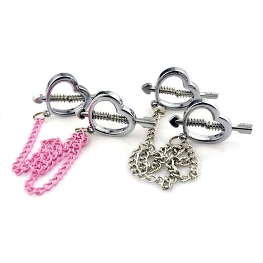 Cupid Nipple Press Clamps With Chain - Breast and Nipple Toys