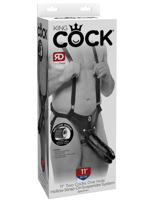 King Cock 11 in. Two Cocks One Hole Hollow Strap-on Suspender Sy - Realistic Dildos