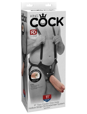 King Cock 11 in. Two Cocks One Hole Hollow Strap-on Suspender Sy - Realistic Dildos