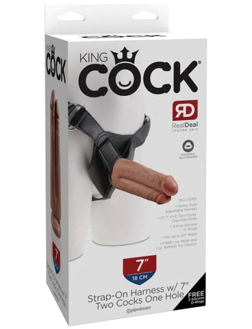King Cock Strap-On Harness with 7 in. Two Cocks One Hole - Strap On Sextoys