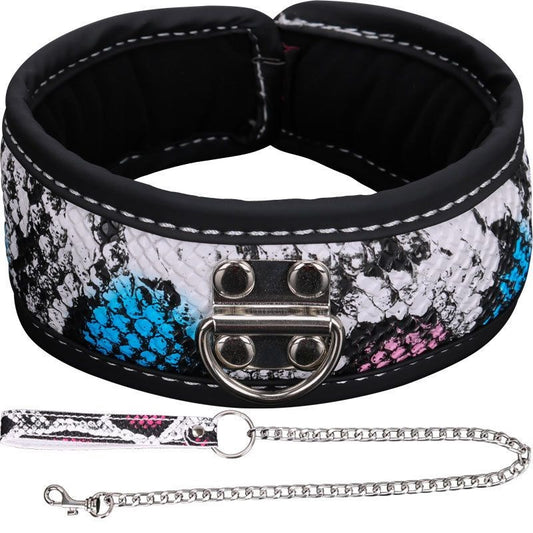 Colorful BDSM Collar With Lead - Steel Sex Toys