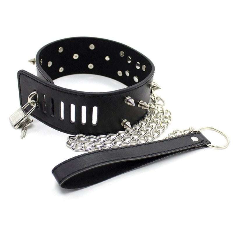 Flat Head Collar Lockable With Full Spikes - - Anal Beads and Balls