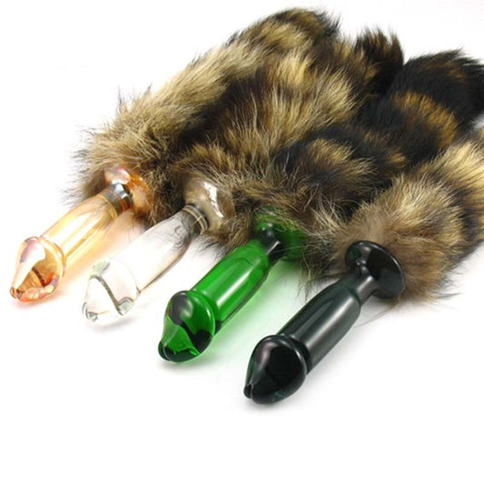 Glass Butt Plug With Faux Fox Tail - Butt Plugs