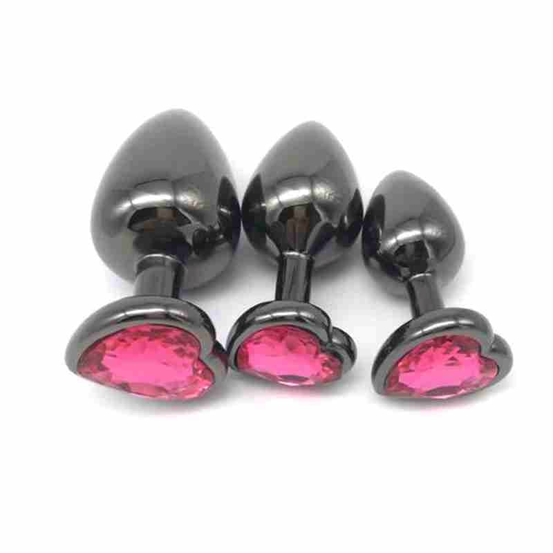 Heart Jeweled Black Steel Butt Plug Large - - Rabbit Vibrators