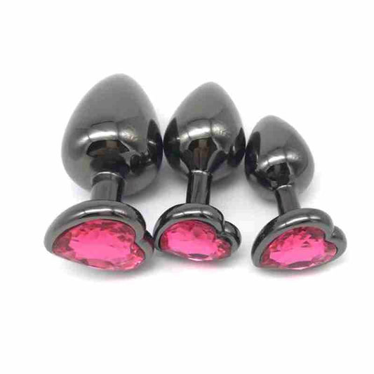Heart Jeweled Black Steel Butt Plug Large - Rabbit Vibrators