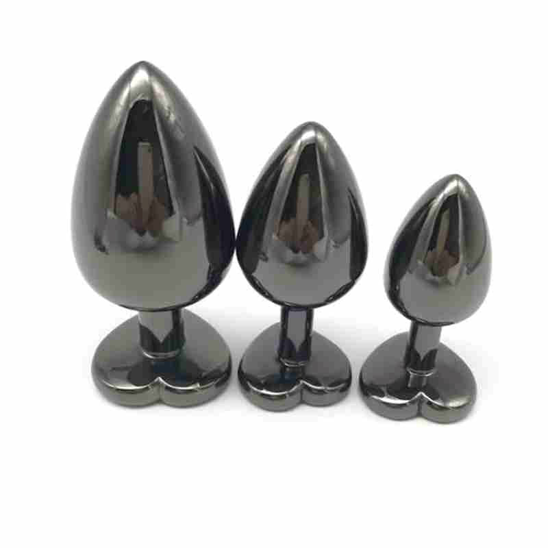 Heart Jeweled Black Steel Butt Plug Large - - Rabbit Vibrators