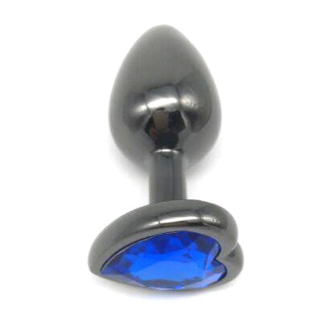 Heart Jeweled Black Steel Butt Plug Medium - Butt Plugs