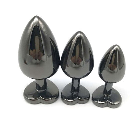 Heart Jeweled Black Steel Butt Plug Medium - Butt Plugs