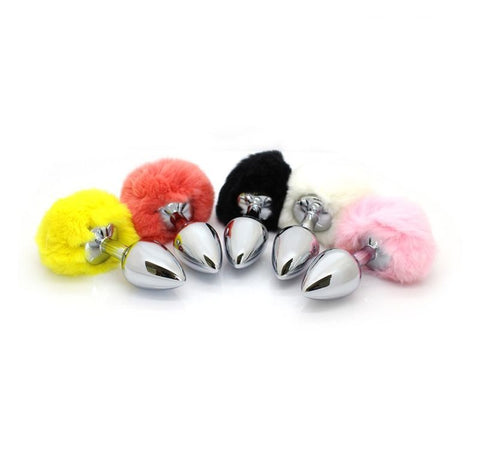 Bunny Faux Tail Silver Smooth Butt Plug Medium - Steel Sex Toys
