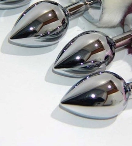Bunny Faux Tail Silver Smooth Butt Plug Medium - Steel Sex Toys