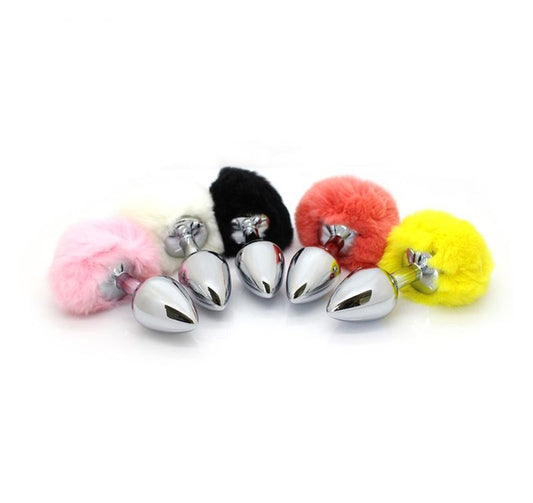 Bunny Faux Tail Silver Smooth Butt Plug Small - Steel Sex Toys