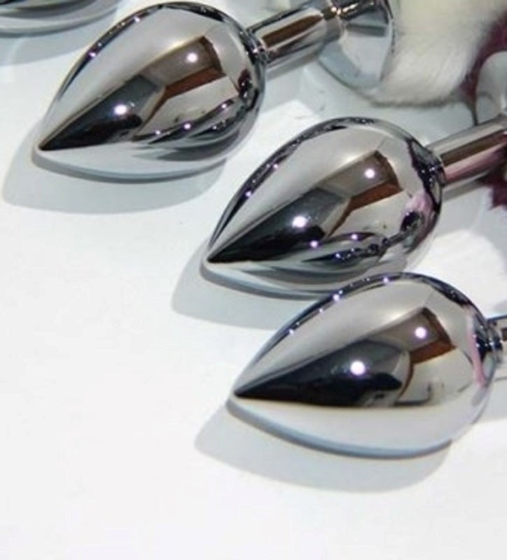 Bunny Faux Tail Silver Smooth Butt Plug Small - - Steel Sex Toys