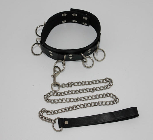 FairVilla Ladies Bondage Collar with O-Rings and Lead - Collars and Leads