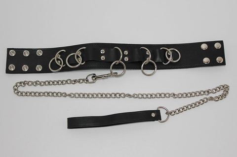FairVilla Ladies Bondage Collar with O-Rings and Lead - Collars and Leads