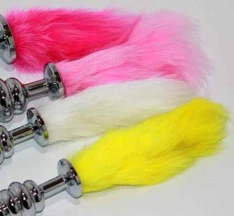 Faux Rabbit Tail Ribbed Butt Plug Silver Small - Steel Sex Toys