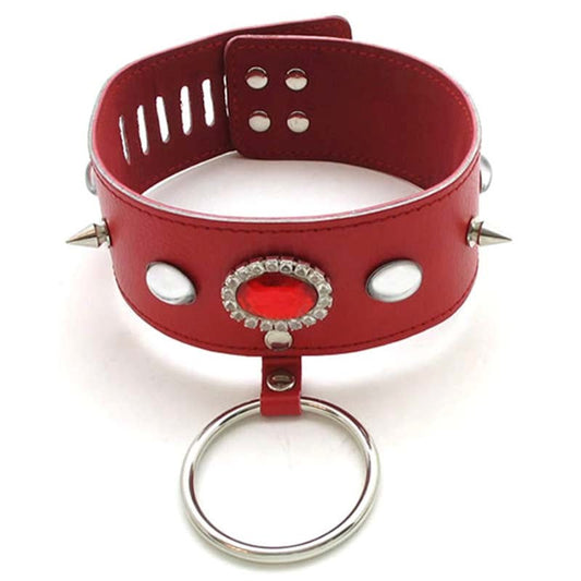 Jewelled Fetish Collar With O Ring - Collars and Leads