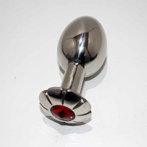 Jewelled Lotus Medium Metal Butt Plug - Steel Sex Toys