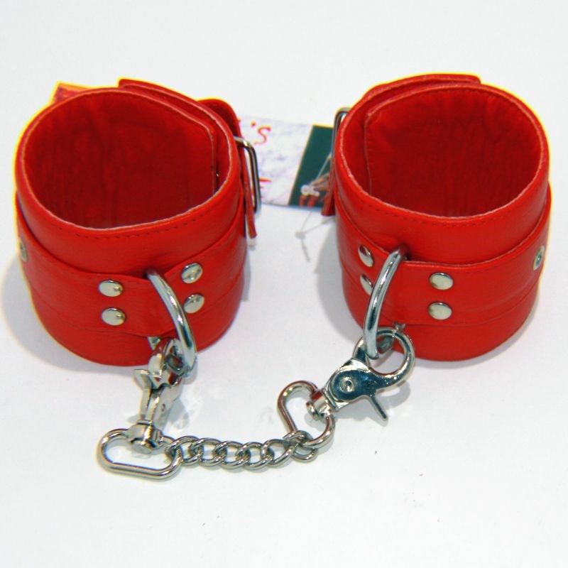 Leather Studded Wrist Cuffs With Chains - - Collars And Cuffs