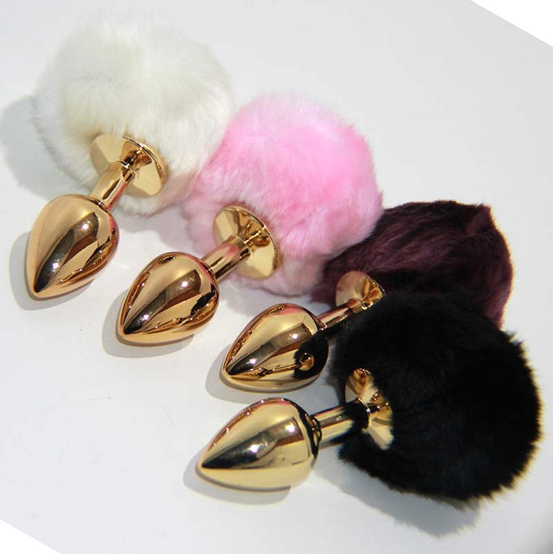 March Hare Faux Tail Metal Gold Butt Plug Small - - Anal Beads and Balls