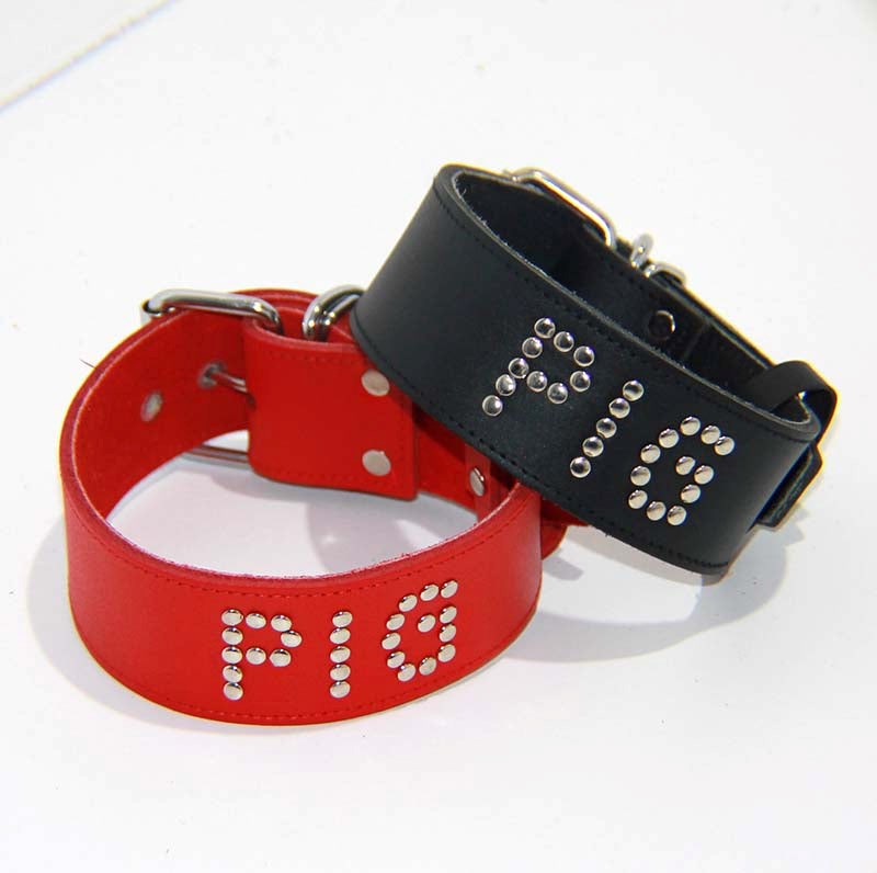 Pigs Leather BDSM Collar - - Collars And Cuffs