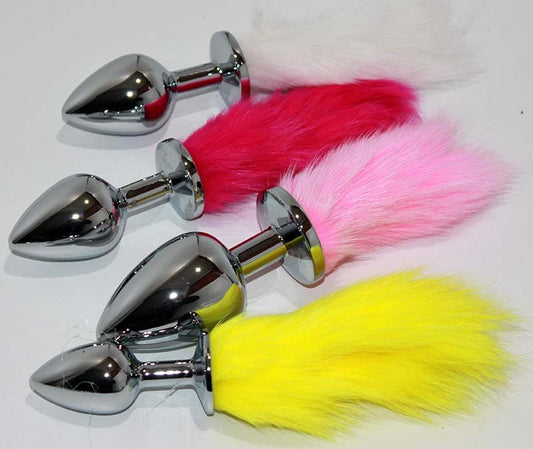 Rabbit Faux Tail Butt Plug Silver Large - Steel Sex Toys