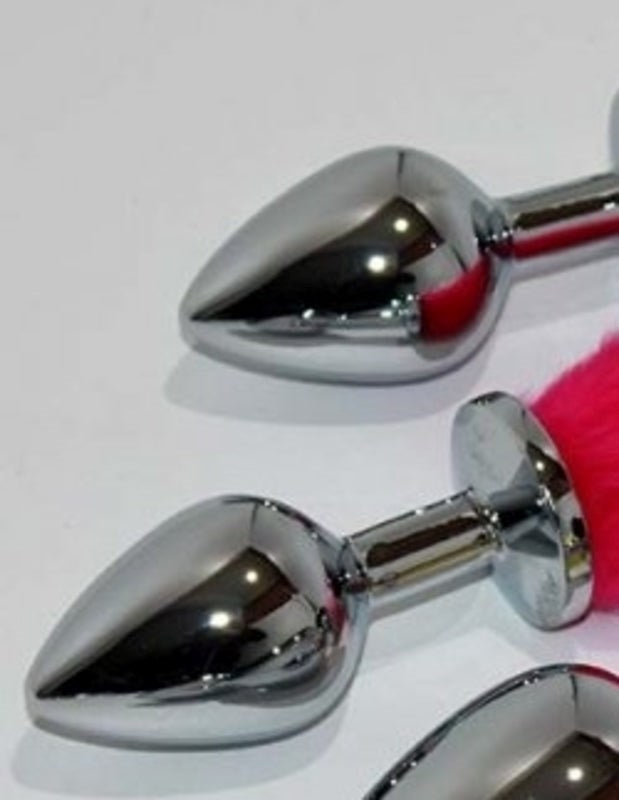 Rabbit Faux Tail Butt Plug Silver Medium - - Steel Sex Toys