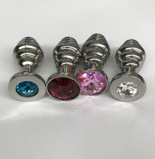 Ribbed Jewelled Butt Plug Medium - Rabbit Vibrators