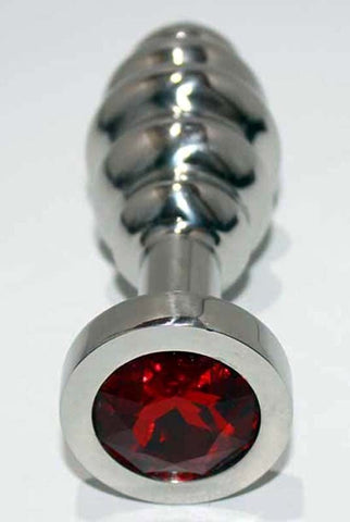 Ribbed Jewelled Large Butt Plug - Steel Sex Toys
