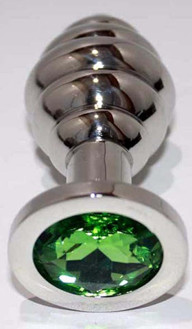 Ribbed Jewelled Large Butt Plug - Steel Sex Toys
