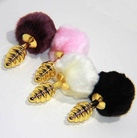Scuttle Butt Ribbed Butt Plug in Gold - Steel Sex Toys