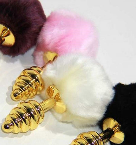 Scuttle Butt Ribbed Butt Plug in Gold - Steel Sex Toys